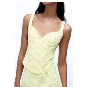 Zara Corset Lime Green & White Gingham Sleeveless Top Women's size Small